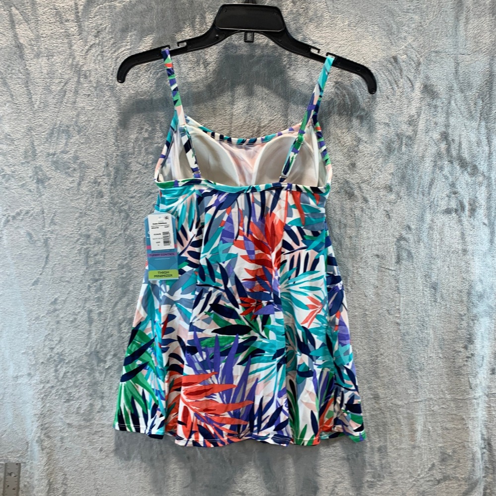 Swim Solutions Empire Princess Seam Swimdress Navy Blue Tropical Leaf Size 10 - Picture 2 of 8